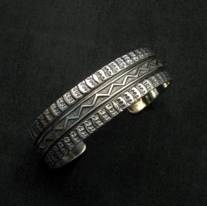 Image 0 of Sunshine Reeves Navajo Native American Stamped Silver 1-inch Wide Bracelet