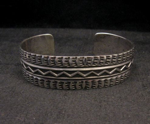 Image 1 of Sunshine Reeves Navajo Native American Stamped Silver 1-inch Wide Bracelet