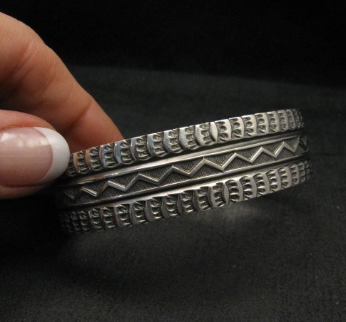 Image 2 of Sunshine Reeves Navajo Native American Stamped Silver 1-inch Wide Bracelet