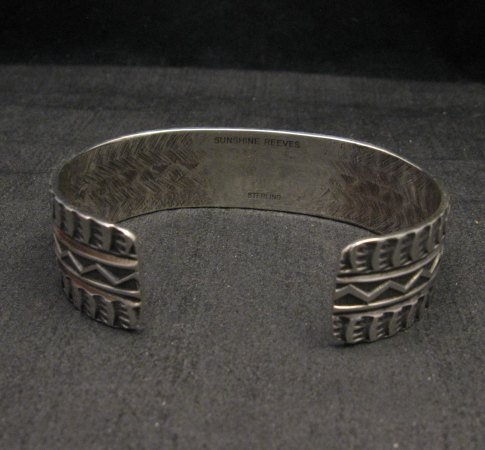 Image 5 of Sunshine Reeves Navajo Native American Stamped Silver 1-inch Wide Bracelet