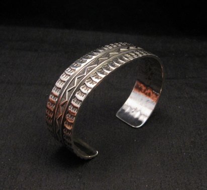 Image 6 of Sunshine Reeves Navajo Native American Stamped Silver 1-inch Wide Bracelet