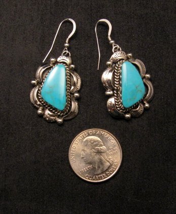 Image 0 of Navajo Native American Turquoise Silver Earrings, Gilbert Tom