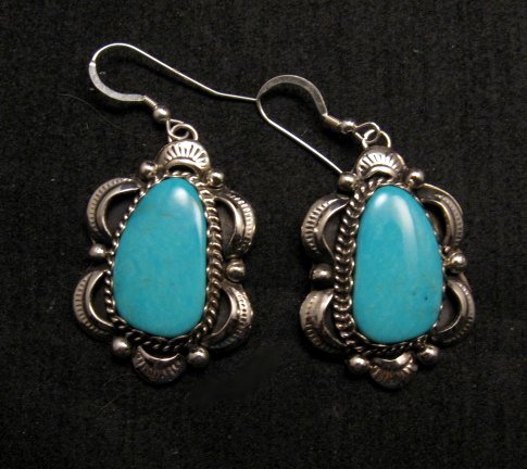 Image 1 of Navajo Native American Turquoise Silver Earrings, Gilbert Tom