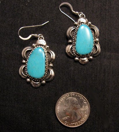 Image 2 of Navajo Native American Turquoise Silver Earrings, Gilbert Tom