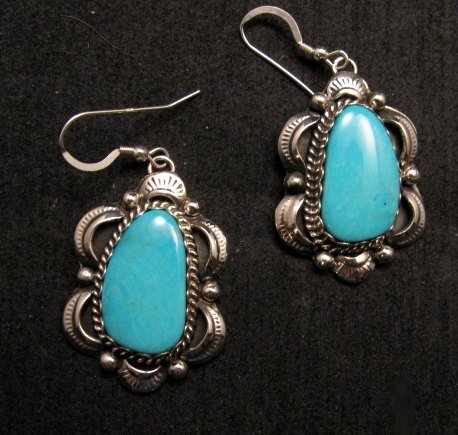 Image 0 of Navajo Native American Turquoise Silver Earrings, Gilbert Tom
