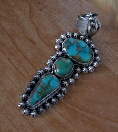 Image 4 of Native American Royston Turquoise Silver Pendant, Happy Piasso