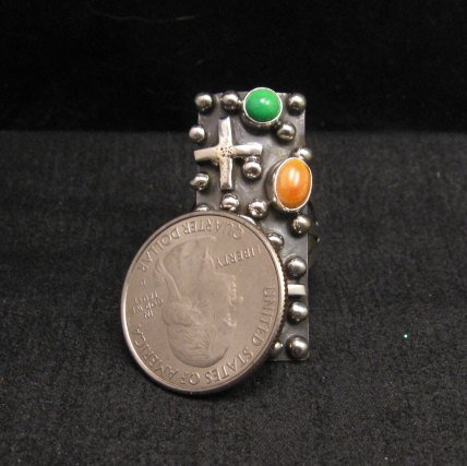 Image 2 of Native American Silver Multi Gemstone Cross Ring sz8 by Geneva Apachito