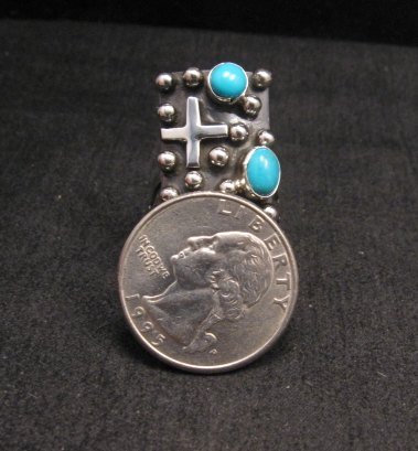 Image 4 of Native American Turquoise Silver Cross Ring sz8 by Geneva Apachito