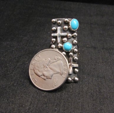 Image 4 of Native American Navajo Turquoise Silver Cross Ring sz8-1/2, Geneva Apachito