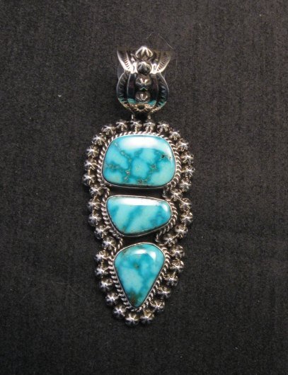 Image 0 of Native American Navajo Kingman Turquoise Silver Pendant, Happy Piasso