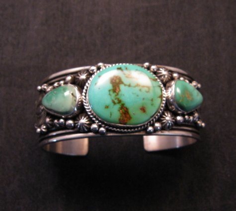 Image 0 of Native American Navajo Royston Turquoise Sterling Silver Bracelet Happy Piasso