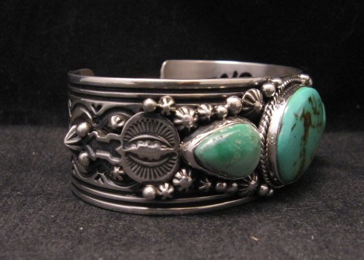 Image 1 of Native American Navajo Royston Turquoise Sterling Silver Bracelet Happy Piasso