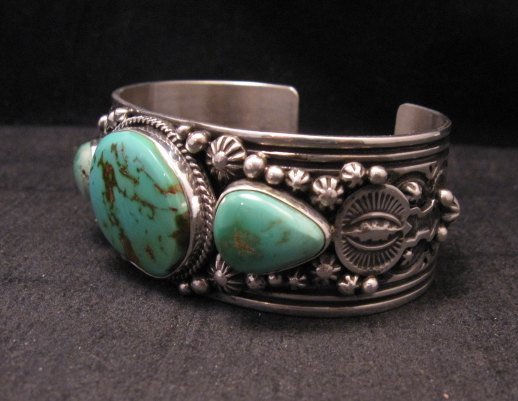 Image 2 of Native American Navajo Royston Turquoise Sterling Silver Bracelet Happy Piasso