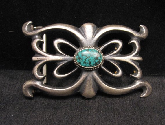 Image 0 of Old Navajo Native American Sandcast Silver Turquoise Buckle Martha Cayatineto