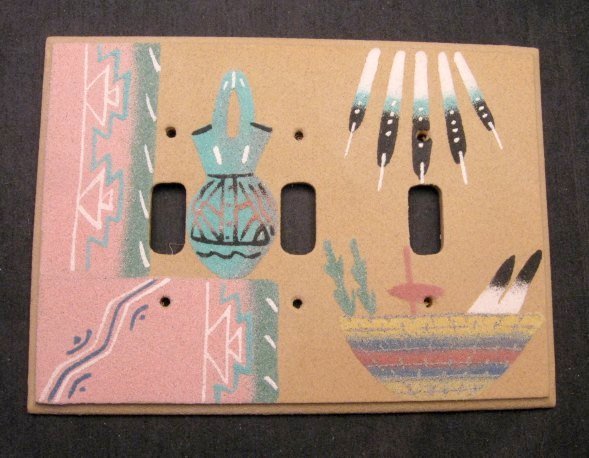 Image 0 of Native American Navajo Sandpainted Triple Toggle Switchplate Cover Plate