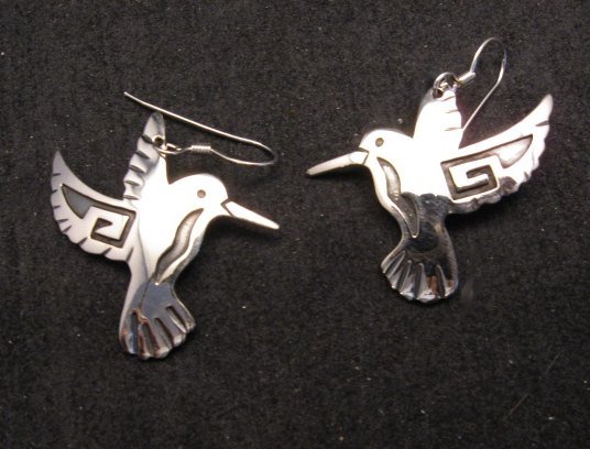 Image 0 of Everett & Mary Teller Navajo Native American  Silver Hummingbird Earrings