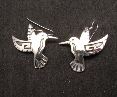 Image 1 of Everett & Mary Teller Navajo Native American  Silver Hummingbird Earrings