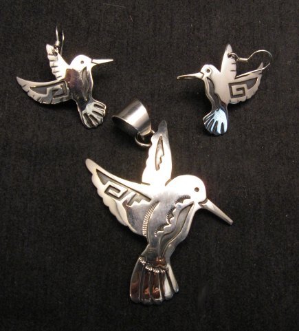 Image 3 of Everett & Mary Teller Navajo Native American  Silver Hummingbird Earrings