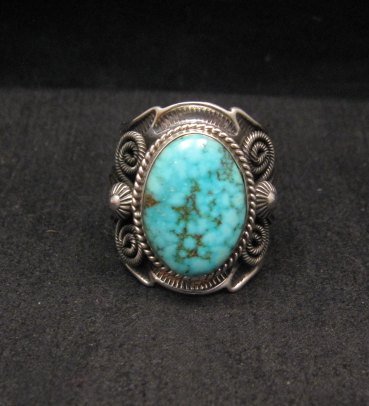 Image 0 of Navajo Andy Cadman Native American Kingman Birdseye Turquoise Ring sz10