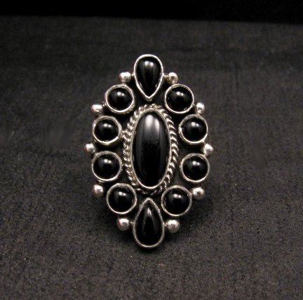 Image 0 of Native American Black Onyx Cluster Silver Ring, La Rose Ganadonegro sz7