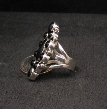 Image 1 of Native American Black Onyx Cluster Silver Ring, La Rose Ganadonegro sz7