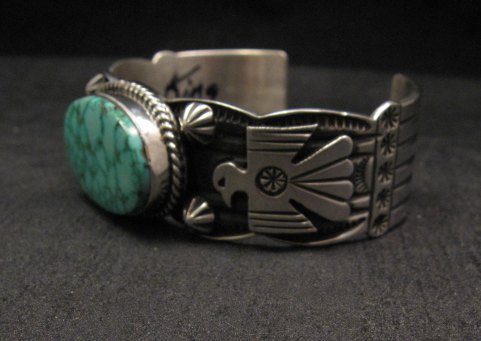 Image 4 of Andy Cadman Navajo Native American Kingman Web Turquoise Thunderbird Bracelet