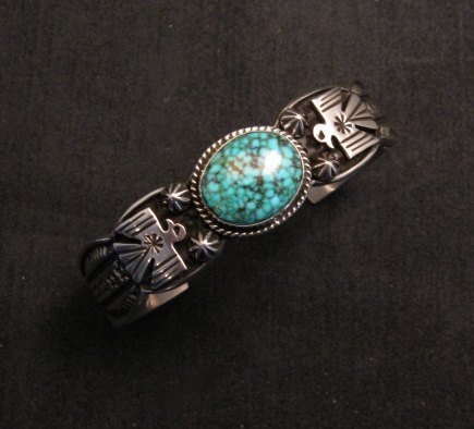 Image 0 of Navajo Native American Old Pawn Style Turquoise Thunderbird Bracelet Andy Cadman