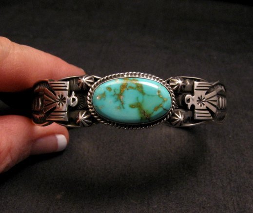 Image 7 of Navajo Native American Royston Turquoise Thunderbird Bracelet by Andy Cadman