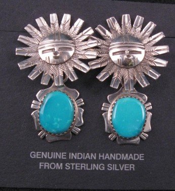 Image 0 of Native American Sun Kachina Turquoise Earrings, Navajo, Nelson Morgan