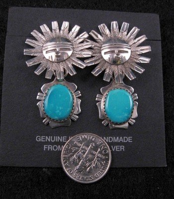 Image 1 of Native American Sun Kachina Turquoise Earrings, Navajo, Nelson Morgan