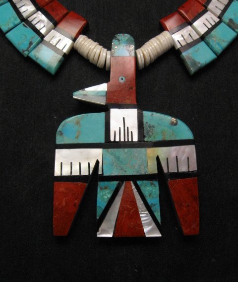 Image 1 of Big Santo Domingo Thunderbird Inlaid Tab Necklace, Delbert Crespin