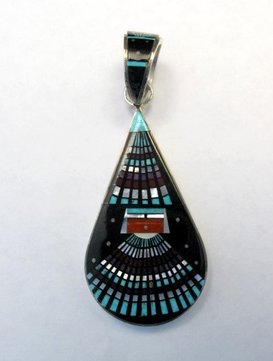 Image 3 of Dead Pawn Ervin Tsosie Navajo Micro Inlaid Silver Pendant