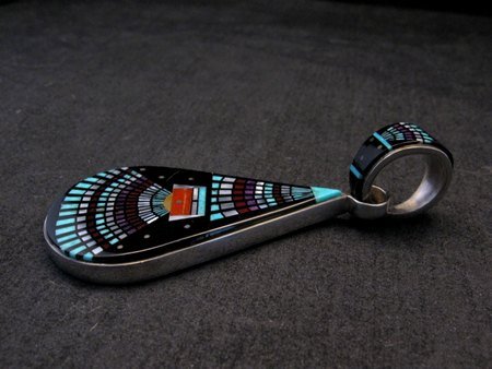 Image 1 of Dead Pawn Ervin Tsosie Navajo Micro Inlaid Silver Pendant