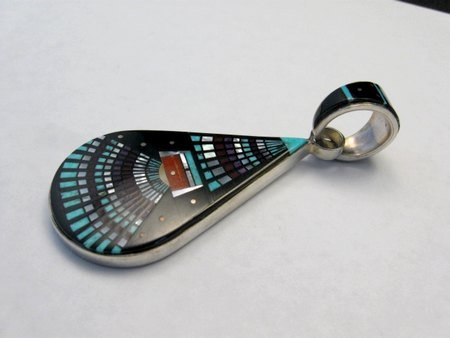 Image 4 of Dead Pawn Ervin Tsosie Navajo Micro Inlaid Silver Pendant