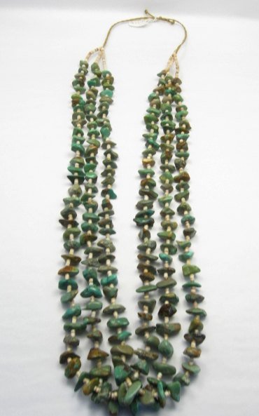 Image 1 of Dead Pawn Native American 3-strand Pilot Mountain Turquoise Necklace