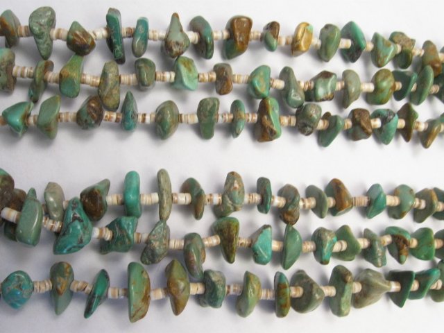 Image 3 of Dead Pawn Native American 3-strand Pilot Mountain Turquoise Necklace