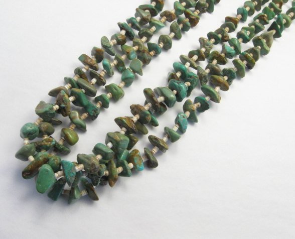 Image 4 of Dead Pawn Native American 3-strand Pilot Mountain Turquoise Necklace