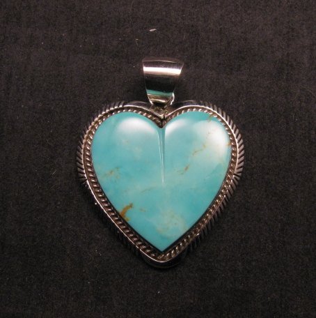 Image 0 of Navajo Native American Kingman Turquoise Heart Pendant, Elouise Kee