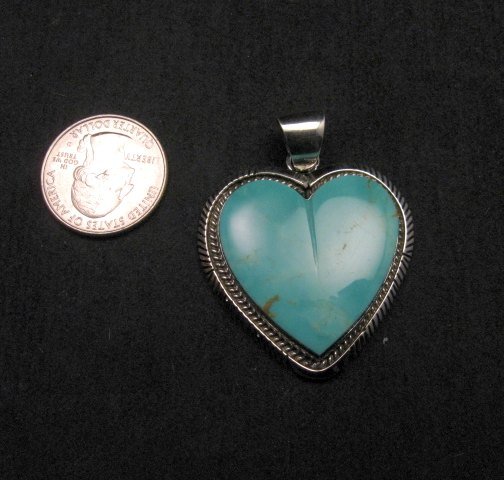 Image 1 of Navajo Native American Kingman Turquoise Heart Pendant, Elouise Kee