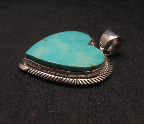 Image 2 of Navajo Native American Kingman Turquoise Heart Pendant, Elouise Kee