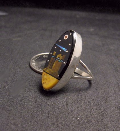 Image 1 of Native American Navajo Inlaid Monument Valley Ring, Matthew Jack, sz7