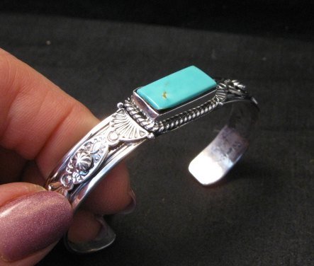 Image 4 of Navajo Native American Royston Turquoise Silver Bracelet, Gilbert Tom
