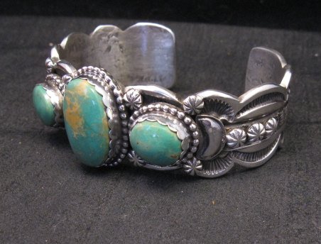 Image 5 of Gilbert Tom Navajo Native American Royston Turquoise Silver Bracelet