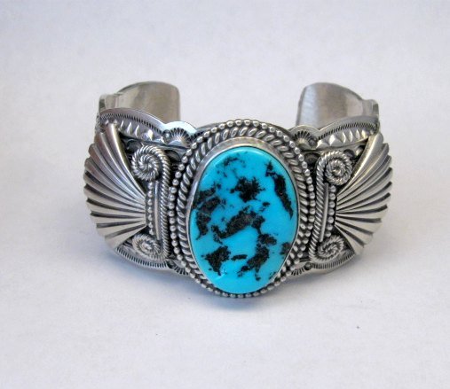 Image 0 of Navajo Michael & Rose Calladitto Sleeping Beauty Turquoise Silver Cuff Bracelet