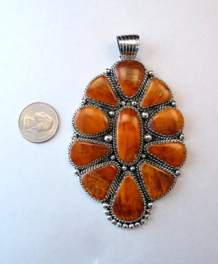 Image 3 of Huge Native American Navajo Spiny Oyster Cluster Pendant, Marie Bahe