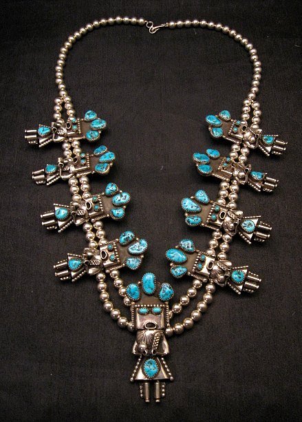 Image 0 of Doris Smallcanyon Navajo Turquoise Kachina Silver Bead Necklace