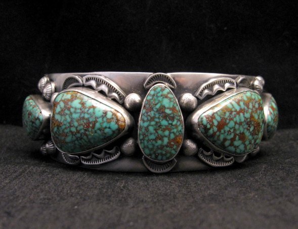 Image 0 of Large Navajo Anderson Parkett Turquoise Silver Cuff Bracelet Native American