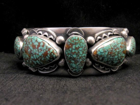 Image 7 of Large Navajo Anderson Parkett Turquoise Silver Cuff Bracelet Native American