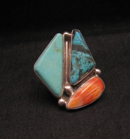 Image 0 of One of a Kind Turquoise Spiny Oyster Adjustable Ring by Adam Fierro sz6-9