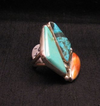 Image 2 of One of a Kind Turquoise Spiny Oyster Adjustable Ring by Adam Fierro sz6-9